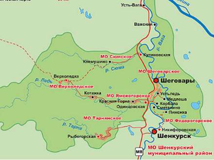 Карта шенкурского района архангельской области подробная